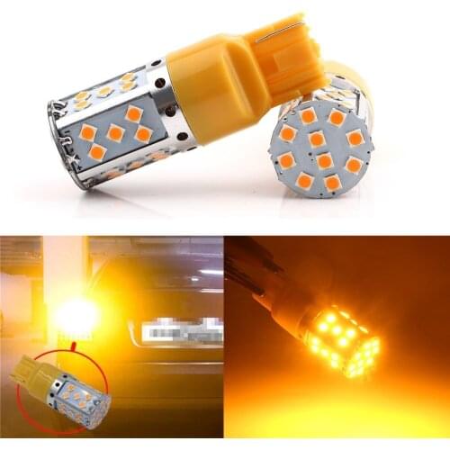 2 X New Canbus 2590 Lumens Extremely Bright Error Free 3030 Chipsets 7507 T20 LED Bulbs Used for Turn Signal Lights,Amber Yellow