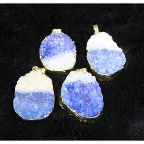 25*35mm) Plate Wrapp Druzy Charms Drop Pendant 4pcs/lot Purple Mix White Drusy Stone Pendant Oval Shape for Chain Necklace