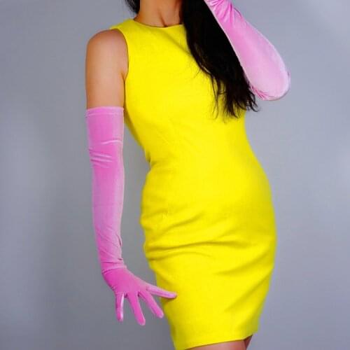 60cm Gold Velvet Gloves Female Long Style Candy Color High Elastic Women Velour Evening Gloves Touch Screen WSR46-60