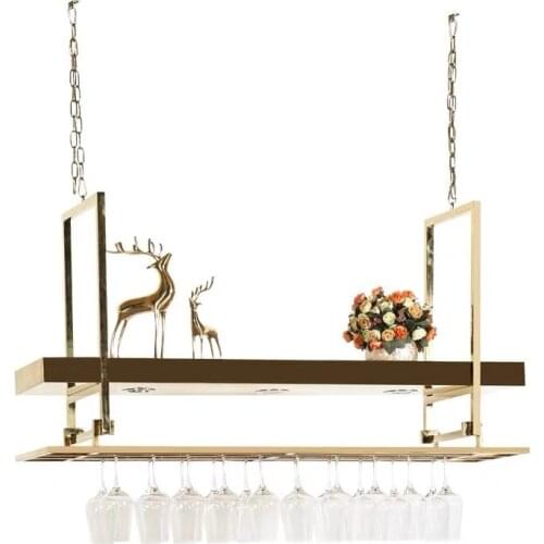 European style bar counter wine glass holder upside down household wine rack stainless steel hanging wine glass holder ceiling g