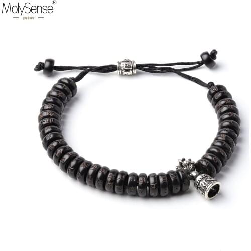 MolySense Tibet Bell Bracelet Hand Braided Lucky Knots bracelet Natural Coconut Shell Beads Handmade Carved Bracelet