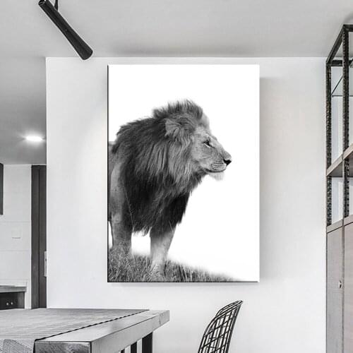 Decorative Painting Lion Animal Pictures Canvas Print Wall Pictures for Living Room Black and White Modern Canvas Posters Print