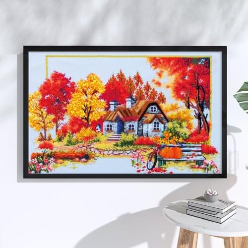 DIY Embroidery Landscape Summer Autumn Handwork Needlework for Beginner Cross Stitch Kit Ribbon Painting Embroidery Home Decor