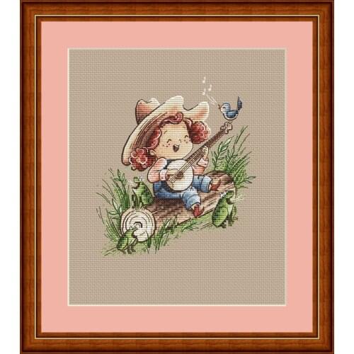 Girls playing and singing 25-27 cross stitch kit aida fabric 18ct 14ct canvas cotton thread embroidery kits DIY craft set