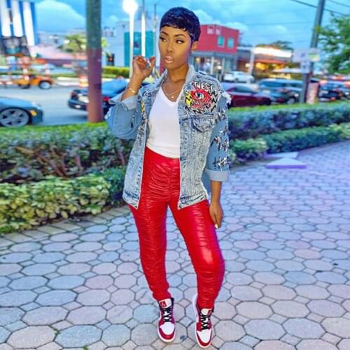 Autumn Spring Harajuku Print Denim Jacket Jeans Coat Casual Streetwear Female Vintage Washed Outwear Fashion Jean Jacket