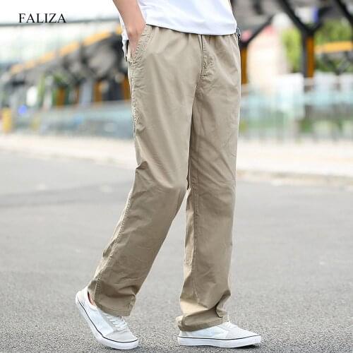 FALIZA Mens Casual Trousers Loose Wide Leg Military Tactical Cotton Overalls Male High Quality Streetwear Cargo Pants 6XL PA63