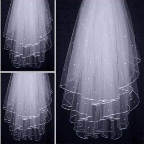 Fingertip Lenght 3T White/ Ivory Tulle Pearl Wedding Bridal Veil With Comb