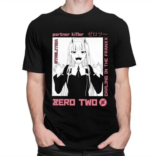 Darling In The Franxx Tshirt Men Pure Cotton Zero Two T Shirt manga and animated tv show Tee Short Sleeve Novelty T-shirt Gift
