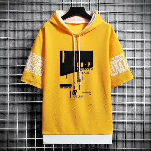 Japan Style Mens Hoodies Fashion Streetwear Short Sleeve Hooded Sweatshirts Men Casual Harajuku Prints Men Clothing Hoodies