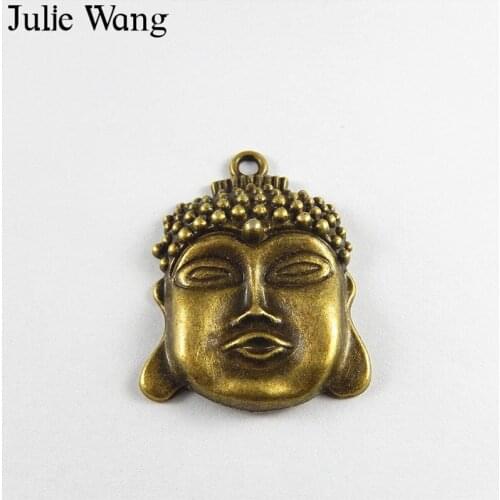 Julie Wang 5PCS Alloy Antique Bronze Buddha Head Charms Pendants Jewelry Making Findings Necklace Bracelet Accessory