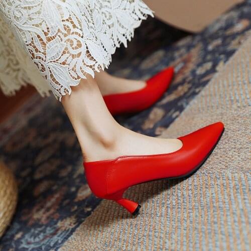 Oversized Cat Heel Classic Mary Jane Pumps Pointed Toe Stiletto Business Wear Womens Shoes Free Shipping Cheap Set Of High Heel