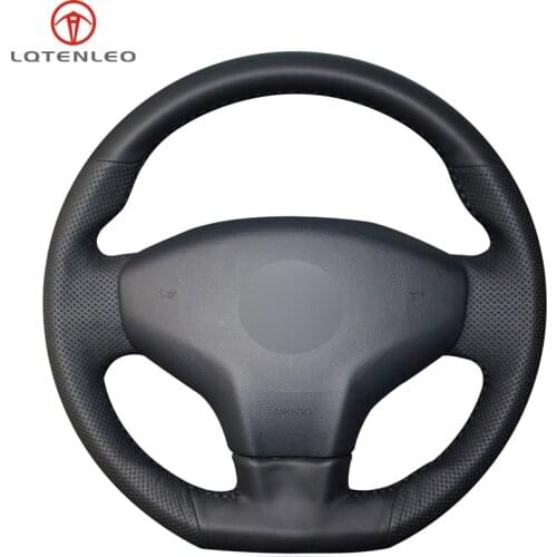 LQTENLEO Black Genuine Leather Sew Car Steering Wheel Cover For Citroen Elysee C-Elysee 2014 New Elysee Peugeot 301 2013-2016