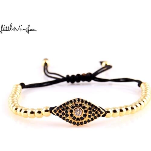 Little MingLou Trendy Men copper bead Bracelet Micro Pave CZ eyes Charm Braided bracelets & bangles for women Jewelry