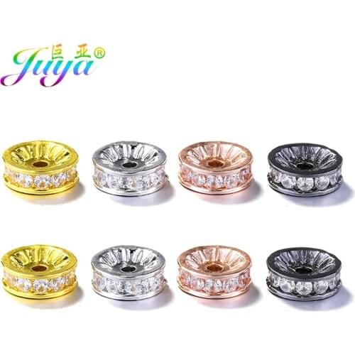 Juya DIY Metal Charm Beads Handmade 5mm 8mm 10mm Cubic Zirconia Spacer Beads For Natural Stones Pearls Beadwork Jewelry Making