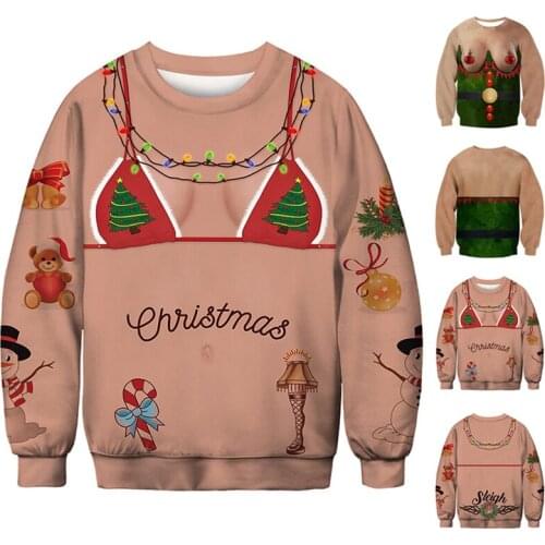 Men Women Christmas Sweater Pullover Sweatshirts 3D Elf Boobs Long Sleeve Top -OPK