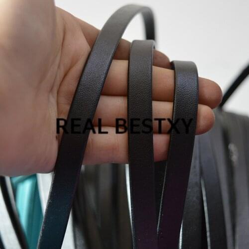 REAL BESTXY 5m/lot 10*3mm black flat leather cords for bracelets making flat smooth leather straps thong for bracelets making