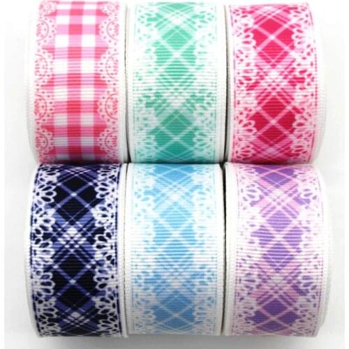 New 1 '25mm plaid lace ribbon 10 yards DIY handmade material tiara hair bow gift wrap Grosgrain ribbon