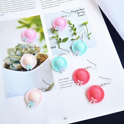 2019 New Colorful Cute Hat Pendant Earrings for Women Girl Korean Style Girly Small Hat Drop Earings Jewelry