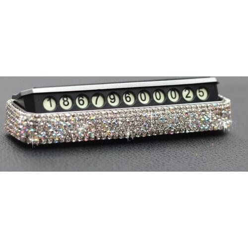 New Diamond Crystal Car Temporary Parking Sign Mobile Phone Number Plate Inside Creative Hidden License Car Decoration