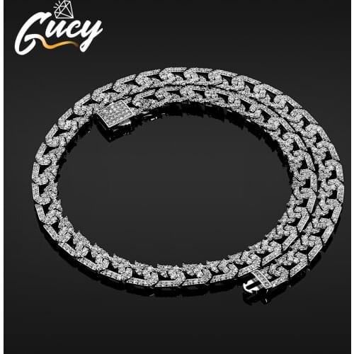GUCY High Quality 10mm Cuban Link Necklace Iced Out Cubic Zirconia Hip Hop Iced Out Bling Chain Necklace For Mens Gift