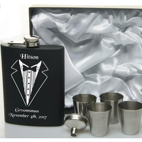 Personalized wedding gift 8oz stainless steel hip flask gift set for Groomsman / Best man/ Groom/Father