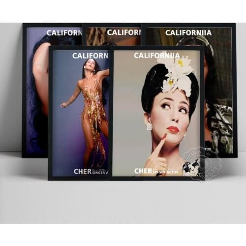 Cher Poster, Black White American Singer Cher Wall Art, Vintage Actress Prints, Elegance Music Star Portrait Painting, Fans Gift