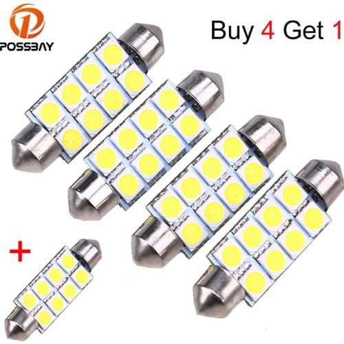 POSSBAY Buy 4 Get 1 White 39MM 8 LED 5050 8SMD Festoon Dome Car Light Interior Lamp Bulb Double Tip