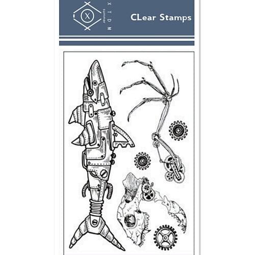 11*16cm Robotic fish Transparent Clear Stamps / Silicone Seals Roller Stamp for DIY scrapbooking photo album/Card Making