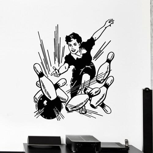 Ball Sports Wall Decal Bowling Center Art Decoor Ball Skittles Recreation Girl Vinyl Children Playing Room Wall Stickers Z614