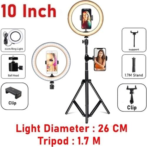 10" / 26cm LED Ring Light Photographic Selfie Ring Lighting with tripod for Smartphone ，Lamp Photography Lighting Tripod Holder