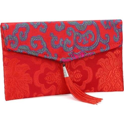 Tassel Chinese Style Cloth Floral Red Envelope Pocket New Year Packet Money Bag