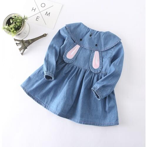 2018 New Arrival Girls Spring Denim Dress Baby Soft Cotton Long-sleeve Dresses Girls Embroidery Dresses Kids Dress-style Blouses