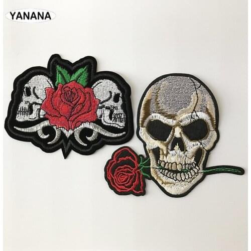 Skeleton rose rock Iron On Patches Sewing Embroidered Applique for Jacket Clothes Stickers Badge DIY Apparel Accessories