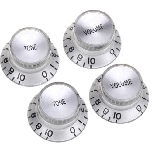 Musiclily Pro Metric Size 18 Spline Guitar Top Hat Bell 2 Volume 2 Tone Reflector Knobs Set for Epiphone Les Paul SG, Silver