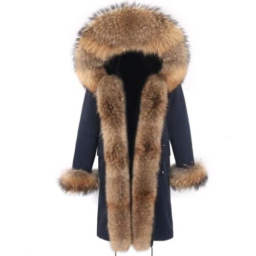 Women Winter jacket X-long Waterproof Parka Faux fur linner Real Raccoon Fox Fur Collar Hood Warm Streetwear for Ladies
