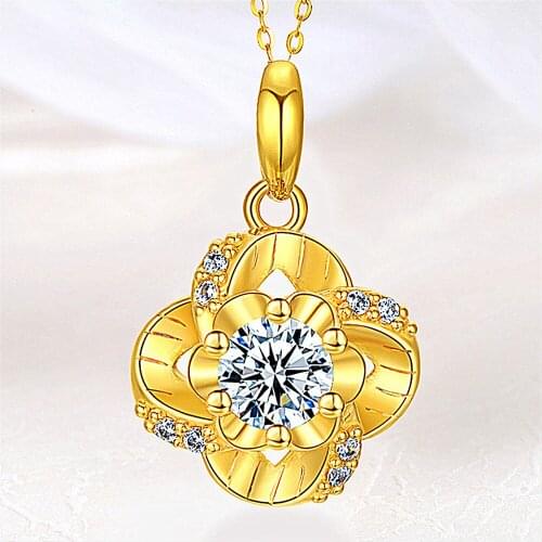 24k Gold Color Clover Crystal Zircon Diamonds Gemstones Pendant Necklaces for Women Choker Jewelry Chic Trendy Accessory Gifts