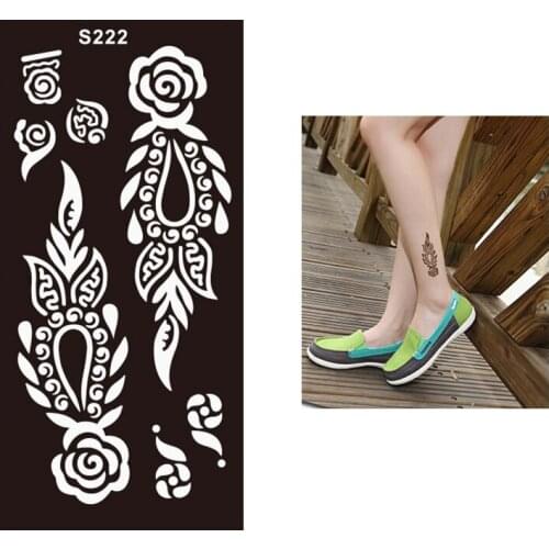 1 PC Women Body Art Rose Flower Glitter Henna Mehndi Diy Stencil Tattoo Unscented Temporary Tattoo Sticker Pattern Template S222