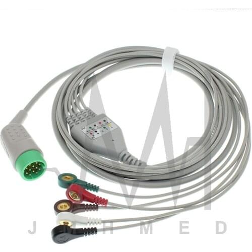 12pin ECG EKG 3/5 Lead one-piece Cable and Electrode Leadwire for Medtronic Patient monitor, Snap/Clip/VET Alligator clip