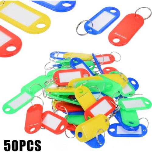 50Pcs Colorful Travel Plastic Name Key Tags Luggage Label ID Card With Keyring For Outdoor Camping Hiking Pocket Tool