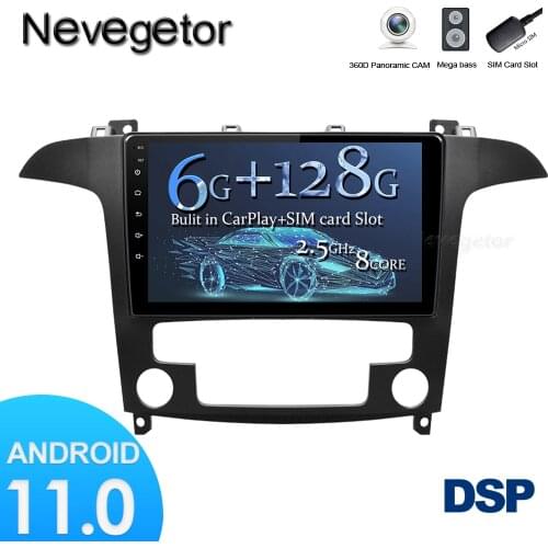 6GRAM+128GROM For S-Max S Max 2007 2008 DSP 2 din Android 11 4G NET Car Radio Multimedia Video Player BT FM WiFi carplay