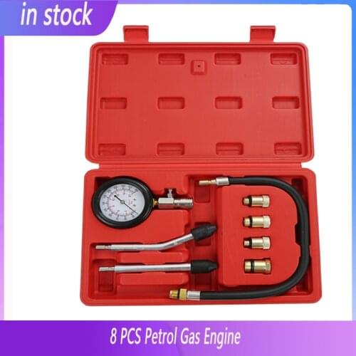 Petrol Gas Engine Cylinder Compressor Gauge Meter Test Pressure Compression Tester Leakage Diagnostic Post With Adapter 8 PCS