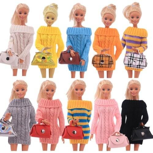 FreeShipping 3Pcs/Set Barbie Clothes=1Pcs Sweater+1Pcs Bag+1Pairs Doll Shoes For Barbie Doll 11.8 Inch Accessories toys Shoes