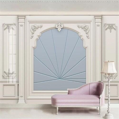 Milofi custom large wallpaper mural white plaster line European carved leather soft package 3d TV background wall