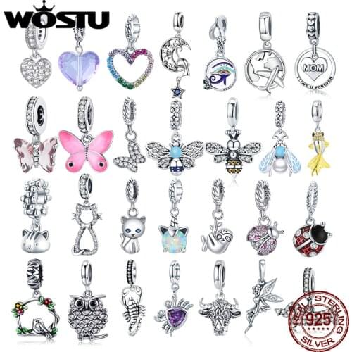 WOSTU Authentic 925 Sterling Silver Butterfly Ladybug Beads Charms Pendant Fit Bracelets Women Fashion DIY Jewelry Gift Making