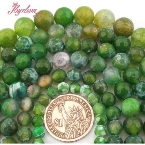 6,8,10,12mm Round Green Faceted Fire Agates Beads Natural Stone Beads for DIY Accessories Women Men Necklace Jewelry Making 15"