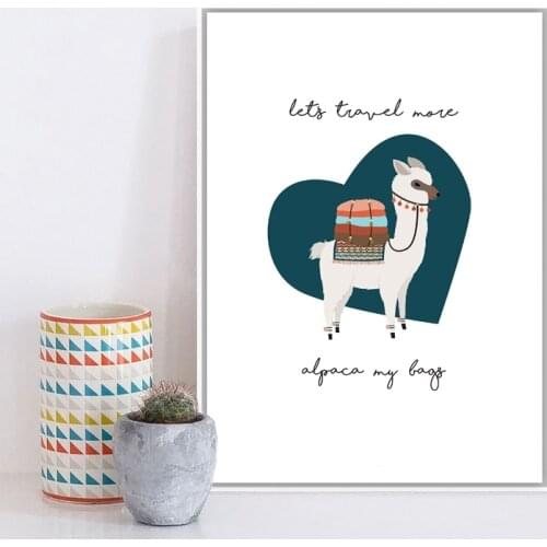 Woodlands Nursery Animal Alpaca Wall Decor Canvas Art Print and Poster , Cute llama Canvas Painting Prints Kids Room Wall Art