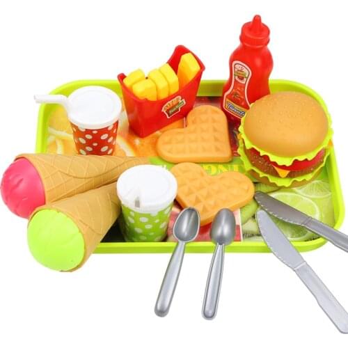 Kids Kitchen Food Pretend Toy Simulation Play House Combo Set Baby Mini Hamburger Ice Cream Donut Early Learning Educational Toy