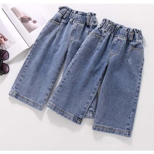 DIIMUU Kids Girls Jeans Children Fashion Denim Trousers Baby Wide Leg Pants Elastic Waist Long Pants Bottoms Clothing