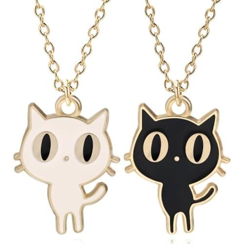 DIY Cartoon Fashion Animal Charm Pendant Kawaii Small Black White Cat Necklace Womens Girl Gift Collar Jewelry Bijoux Femme