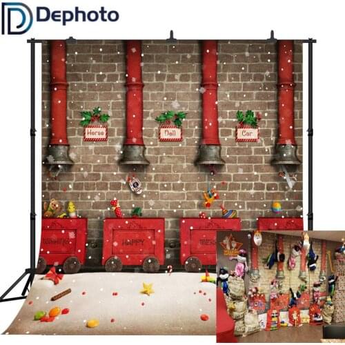 Dephoto Toy factory snow Red train Christmas Decor Photography Backgrounds Customized Photographic Backdrops For Photo Studio